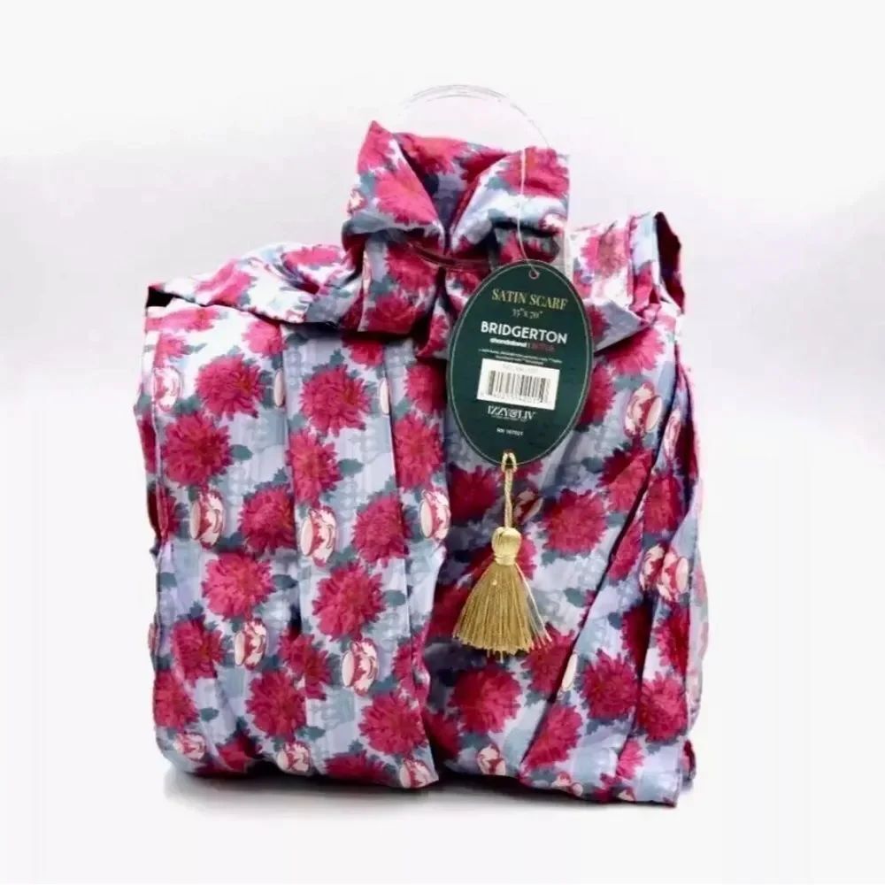 Izzy & Liv Bridgerton Satin Scarf 35x70 Teacups & Floral Netflix
